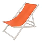 Melko Liegestuhl klappbar Strandstuhl aus Holz Weiß/Orange Holzliege Garten...