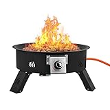 Onlyfire Tragbare Gas-Feuerstelle mit 4kg Lavastein, Ø 49 cm Outdoor Feuerstelle Gas...