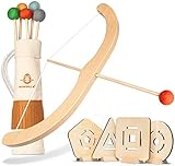 BOWRILLA® Pfeil und Bogen Kinder Holzspielzeug mit 5 Pfeilen, 4 Zielscheiben und...