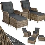 tectake® 2X Premium Rattan Sessel mit Hocker und Tisch, Relaxsessel für Garten,...