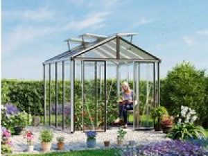 Gewächshaus HERA 263×263 cm, Sicherheitsglas, 3 Fenster, Doppeltür, Aluminium