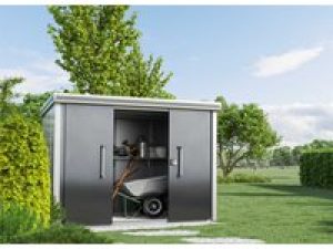 Metallgerätehaus 256x186cm, Türhöhe: 190 cm, 300 kg/m2 Dachbelastbarkeit, Gartenhaus Metall, Geräteschuppen, Gartenschrank, Gerätehaus Metall, Biohort